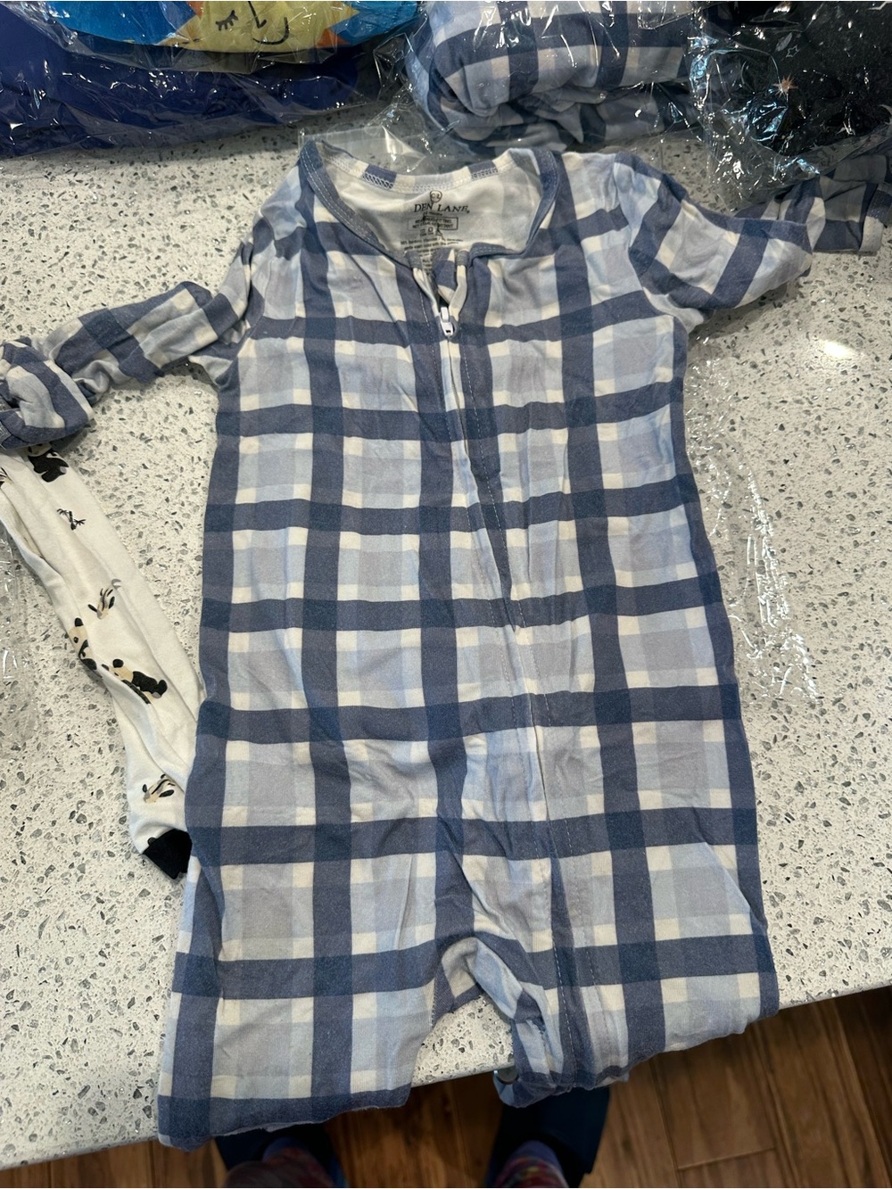 Caden Lane Blue and White Plaid Zipper Footie